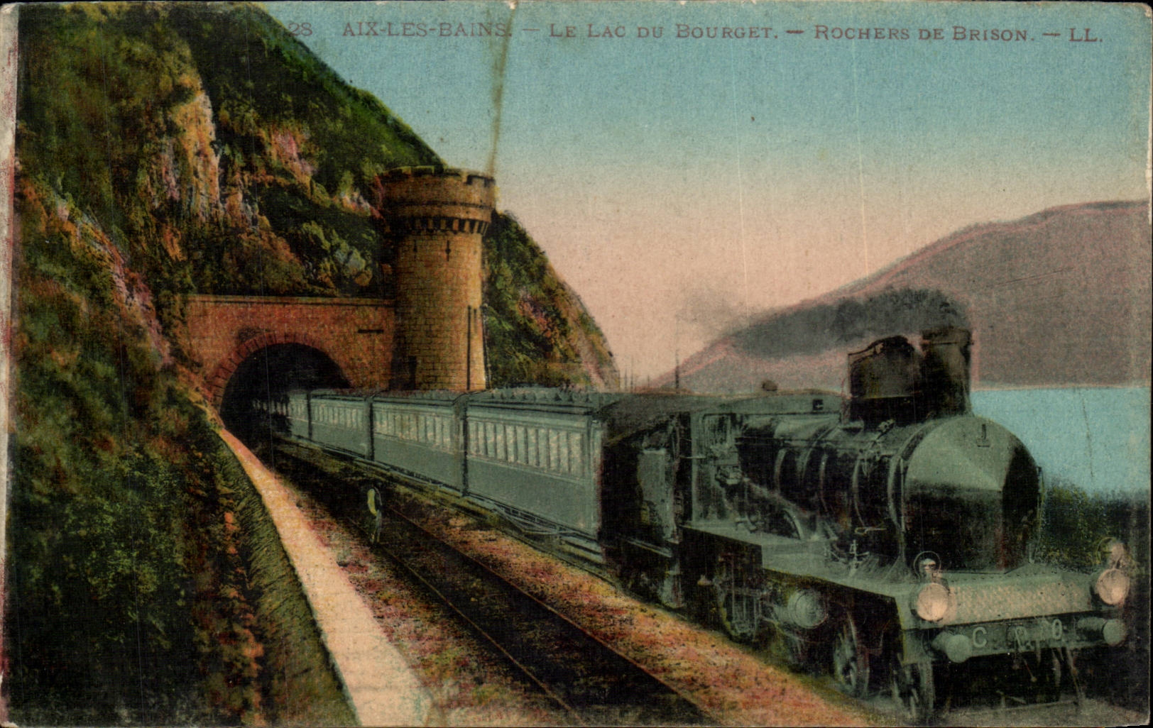 Aix les Bains - train - Le Lac du Bourget - Rochers de Brisons CPA 