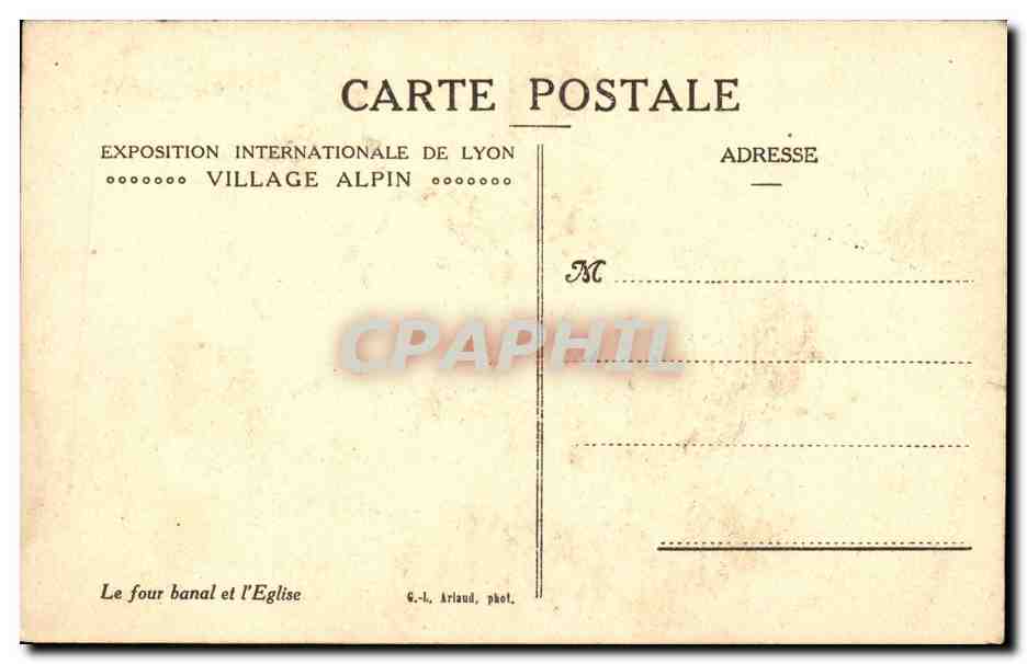 Village Alpin — Exposition Internationale de Lyon — G.-L. Arlaud, phot. — Verso