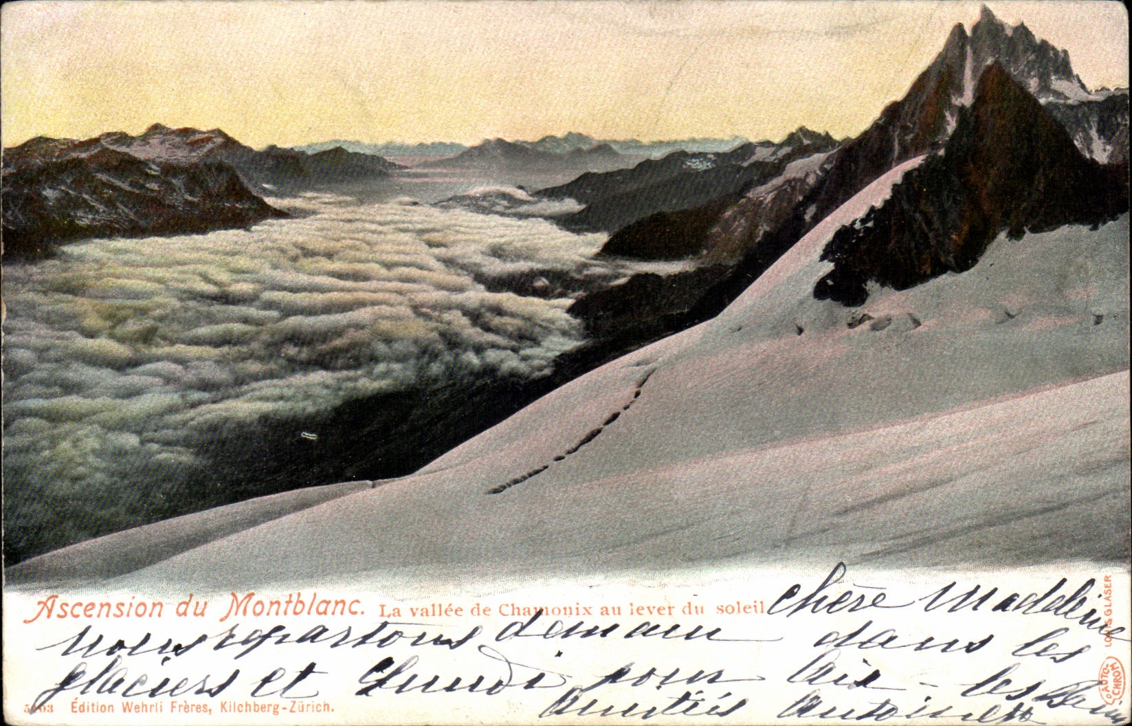 Ascension du Mont Blanc - La Vallee de Chamonix - levee du Soleil CPA 