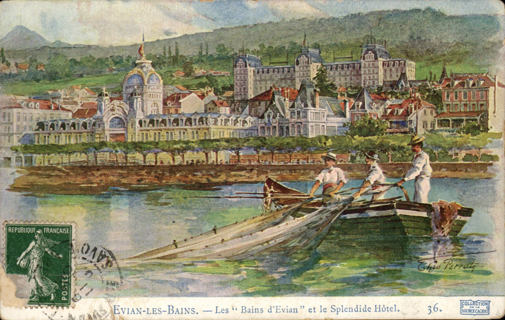 Evian les Bains - Les Bains D'Evian et le Hotel Splendide - bateau - boat - CPA 