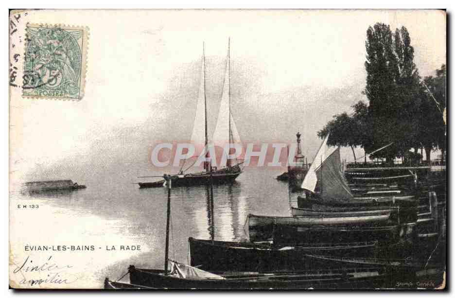 Evian les Bains - La Rade - Voilier - Sailboat - bateau - CPA 