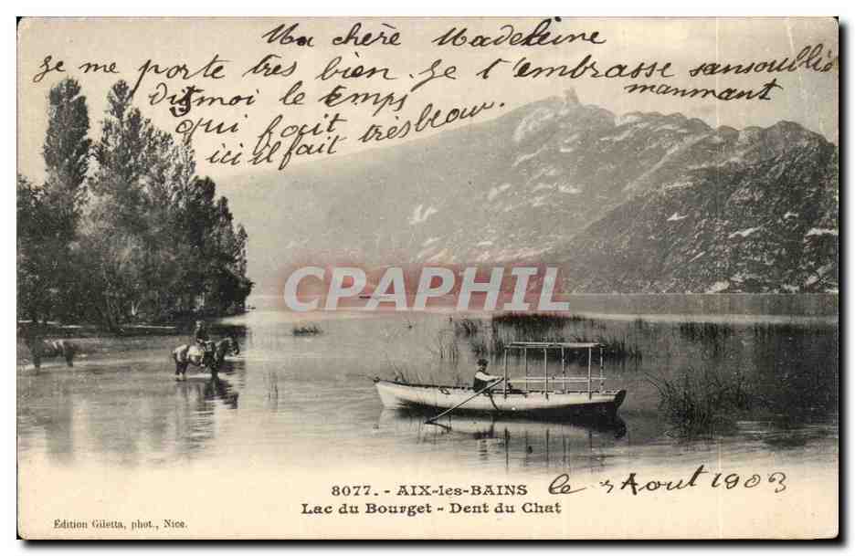 Aix les Bains - Lac du Bourget - Dent du Chat - cheval - bateau - boat - horse - - CPA 