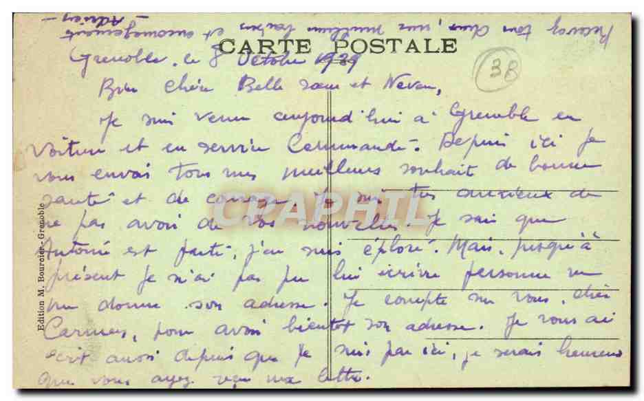 Grenoble - Avenue Alsace Lorraine et Boulevard Gambetta CPA  — Rückseite