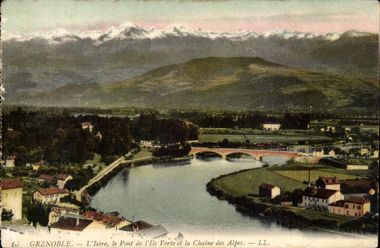 Grenoble — L'Isère, le Pont de l'Île Verte et la Chaîne des Alpes — LL.