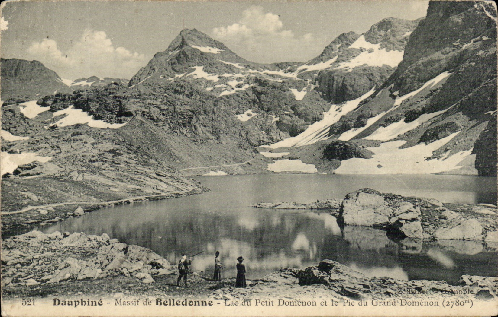 Lac du Petit Domènon et le Pic du Grand Domènon (2780m) — Dauphiné - Massif de Belledonne — éditeur G. Barette, Grenoble, n° 521