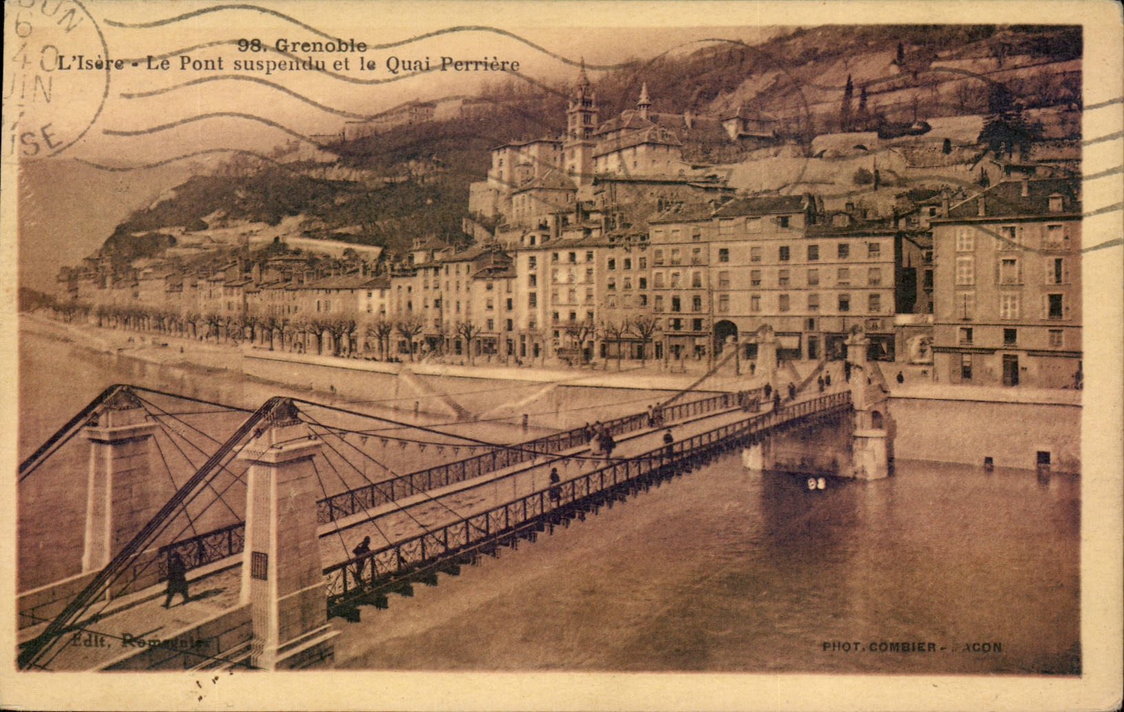 Grenoble - L'Isère - Le Pont suspendu et le Quai Perrière — Phot. Combier, Acon