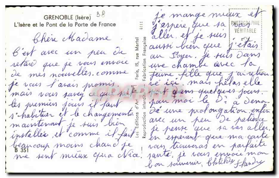 Grenoble (Isère) — L'Isère et le Pont de la Porte de France — Les Editions d'Art — Rückseite