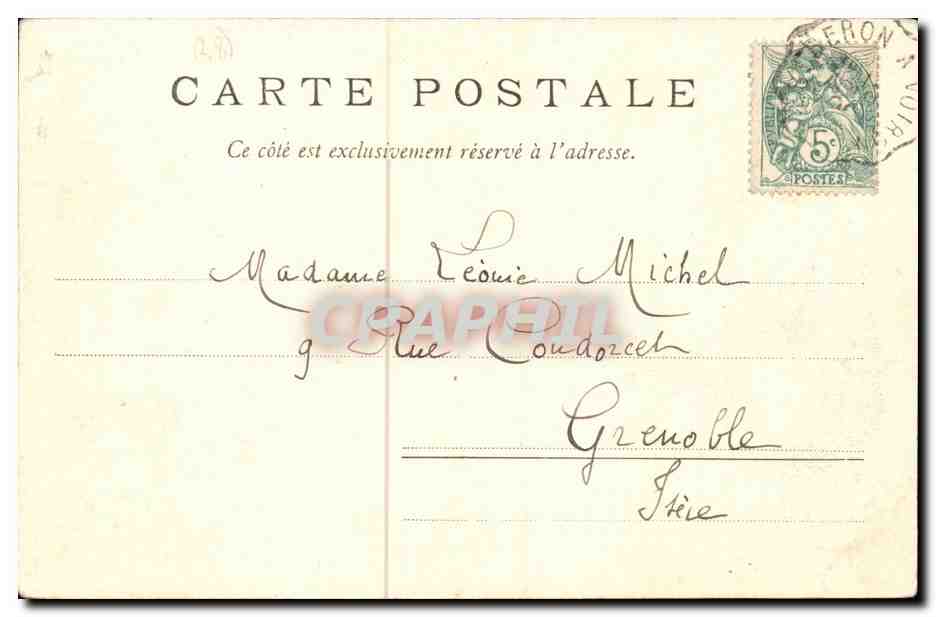 Expulsion des Pères Chartreux — Couvent de la Grande-Chartreuse, 29 Avril 1903 — Papeterie des Alpes, Eug. Robert, Grenoble — Verso