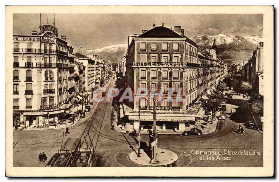 Grenoble - Place de la Gare et les Alpes — Braun & Cie, Imp.-Édit., Grenoble