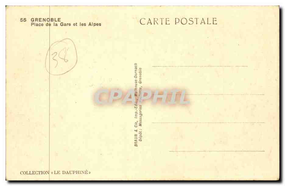 Grenoble - Place de la Gare et les Alpes — Braun & Cie, Imp.-Édit., Grenoble — Rückseite