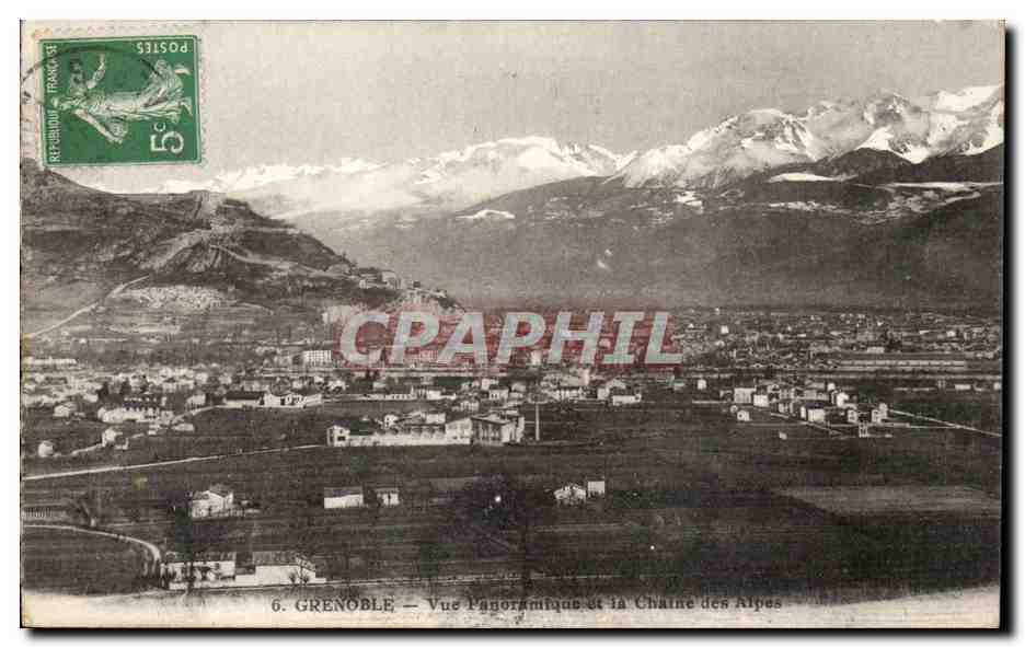 Grenoble — Vue Panoramique et la Chaîne des Alpes — A. Bran et H. Fonnol, éditeurs