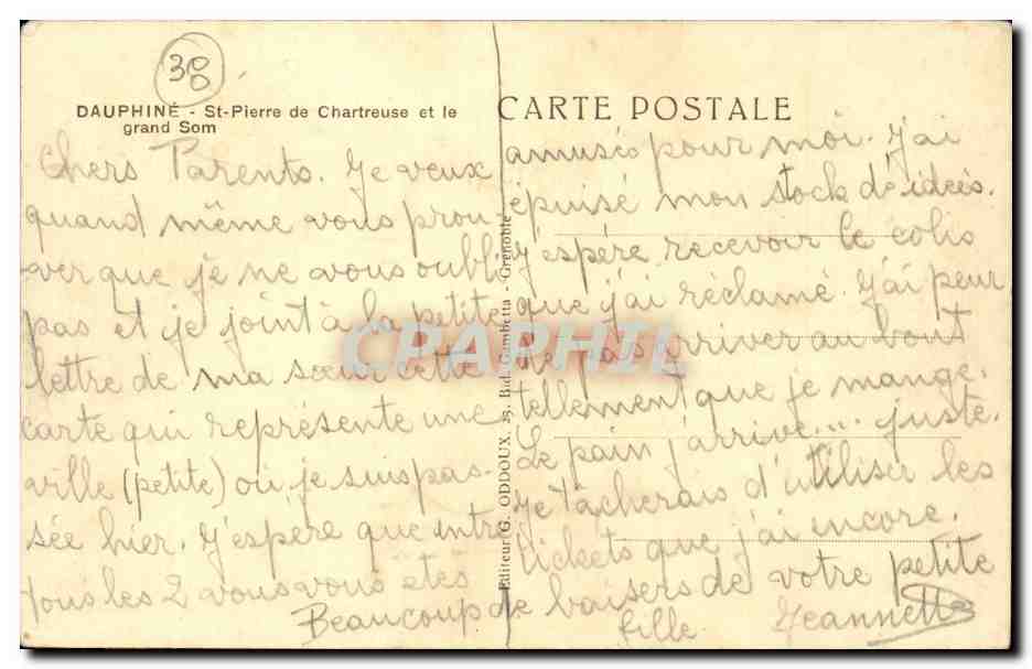 St-Pierre de Chartreuse — le grand Som — Éditeur G. Oddoux, n°38 — Rückseite