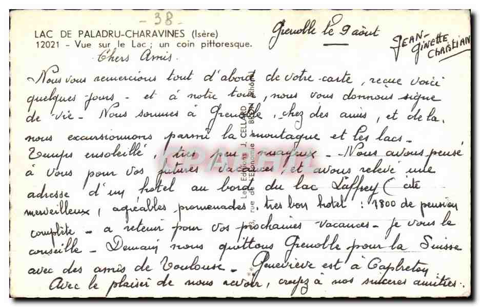 Lac de Paladru-Charavines — Vue sur le lac ; un coin pittoresque — Les Éditions J. Cellard, n°12021 — Rückseite