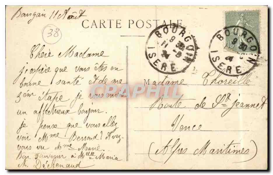 Bourgoin CPA Rue de l'hotel de ville — Back
