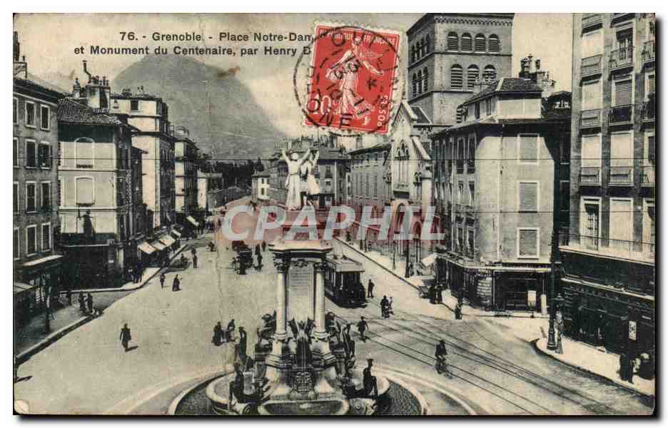 Grenoble Antike Ansichtskarte Place Notre Dame und Gedenkmonument zum Centenar von Henry