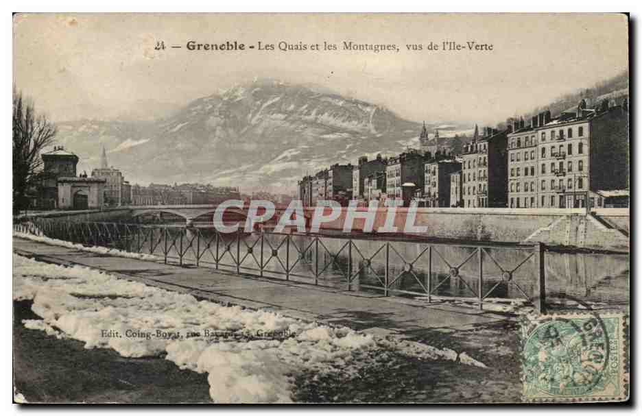 Grenoble CPA Les quais et les montagnes vus de l'ile verte
