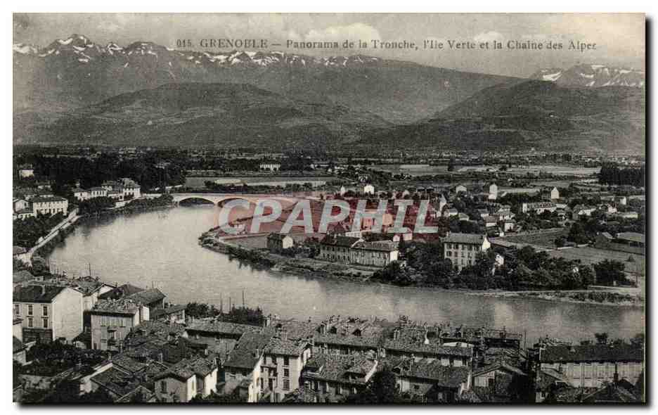 Grenoble CPA Panorama de la tRonche L'ile Verte et la chaine des Alpes