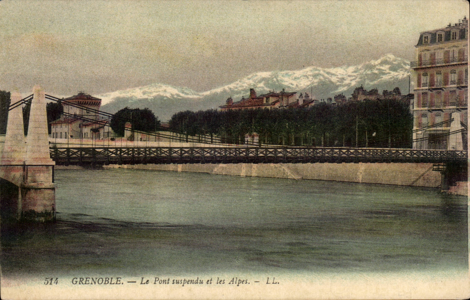Grenoble — Le Pont suspendu et les Alpes — LL. n° 514