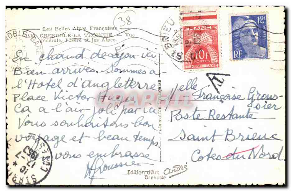 Dauphine CPA Grenoble La Tronche Vue generale l'isere et les Alpes — Verso