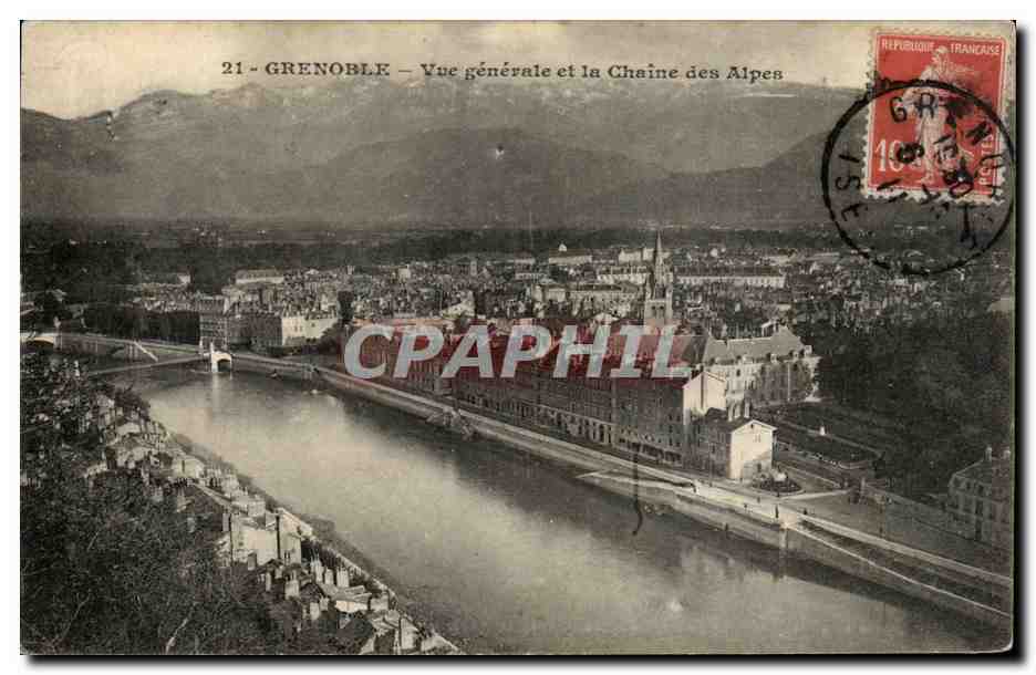 Grenoble — Vue générale et la Chaîne des Alpes — Édition C. F. Papeterie des Écoles