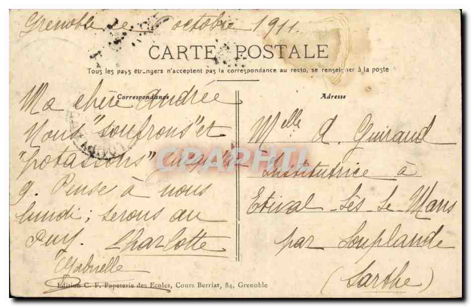 Grenoble — Vue générale et la Chaîne des Alpes — Édition C. F. Papeterie des Écoles — Back