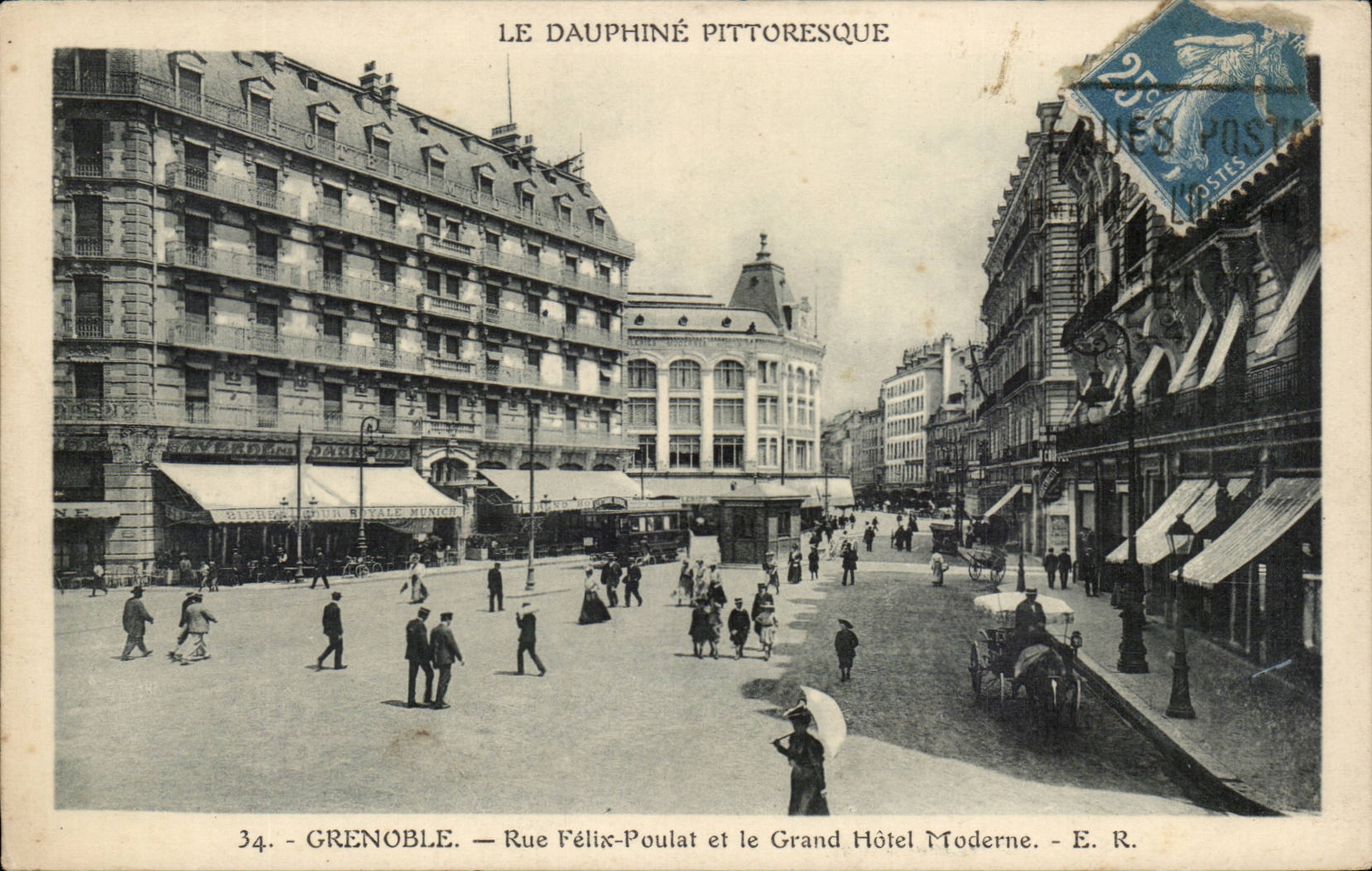 Grenoble — Rue Félix-Poulat et le Grand Hôtel Moderne — E. R.