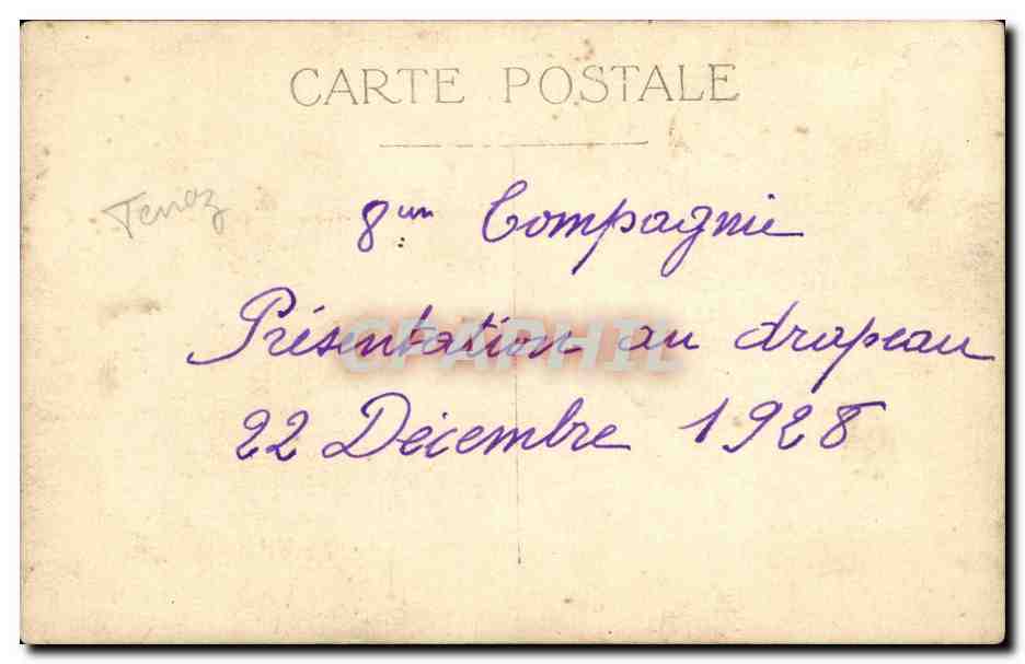 CARTE PHOTO Isere 8eme compagnie Presentation au drapeau 22 decembre 1928 (militaria) — Rückseite