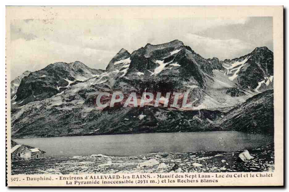 Environs d'ALLEVARD-les-BAINS - Massif des Sept Laus - Lac du Col et le Chalet - La Pyramide inaccessible (2931 m.) et les Rechers Blancs — Edition M. Bourcier, Grenoble