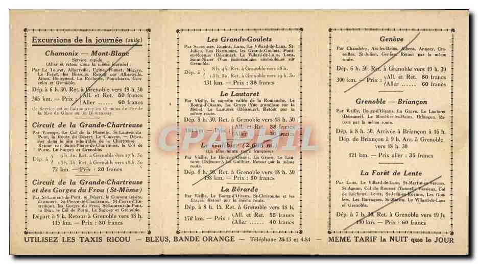 Excursions de Grenoble — Auto-Cars Ricou — Excursions de la demi-journée et de la journée — Rückseite