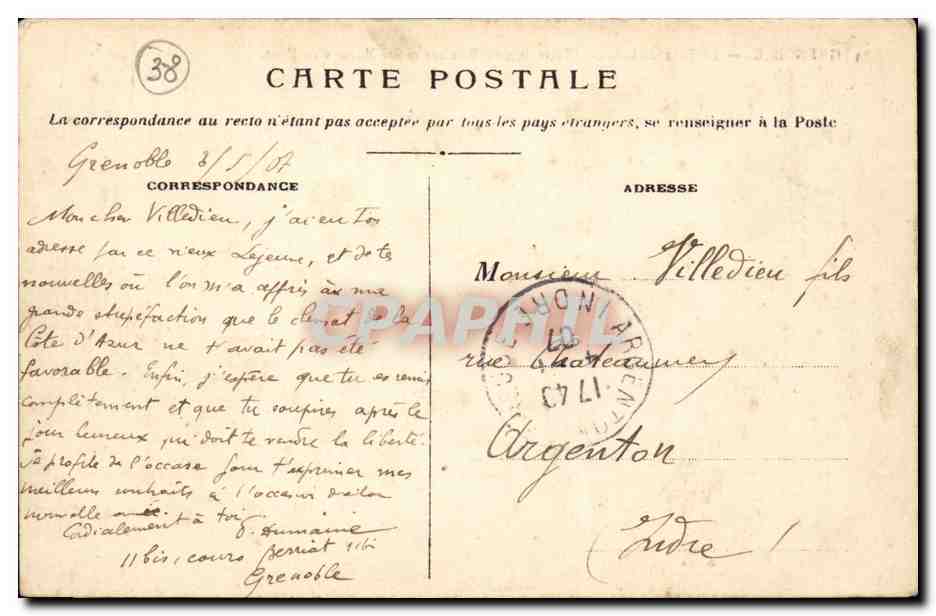 Grenoble CPA Le pont de bois sur l'Isere le quai Perriere et Ste Marie d'en haut — Rückseite