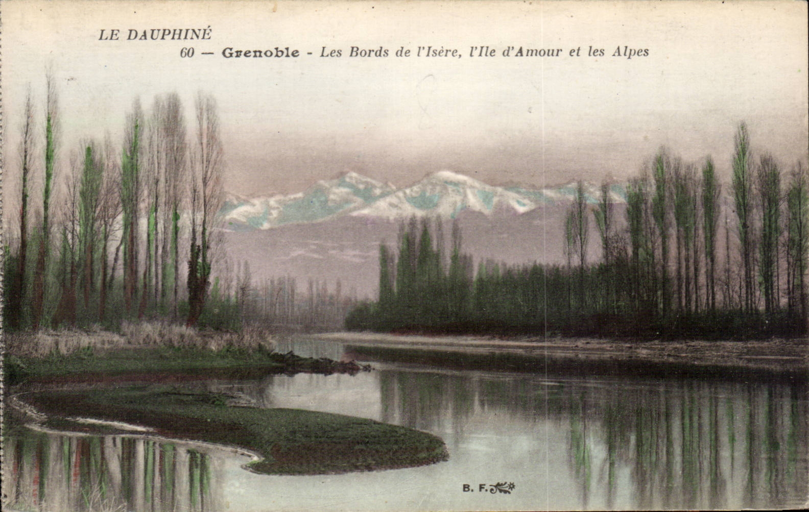 Grenoble CPA Les bords de l'Isere l'ile d'amour et les Alpes