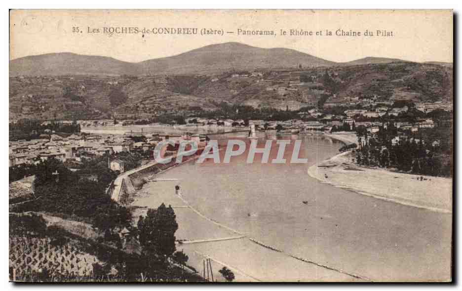 Les Roches-de-Condrieu (Isère) — Panorama, le Rhône et la Chaîne du Pilat