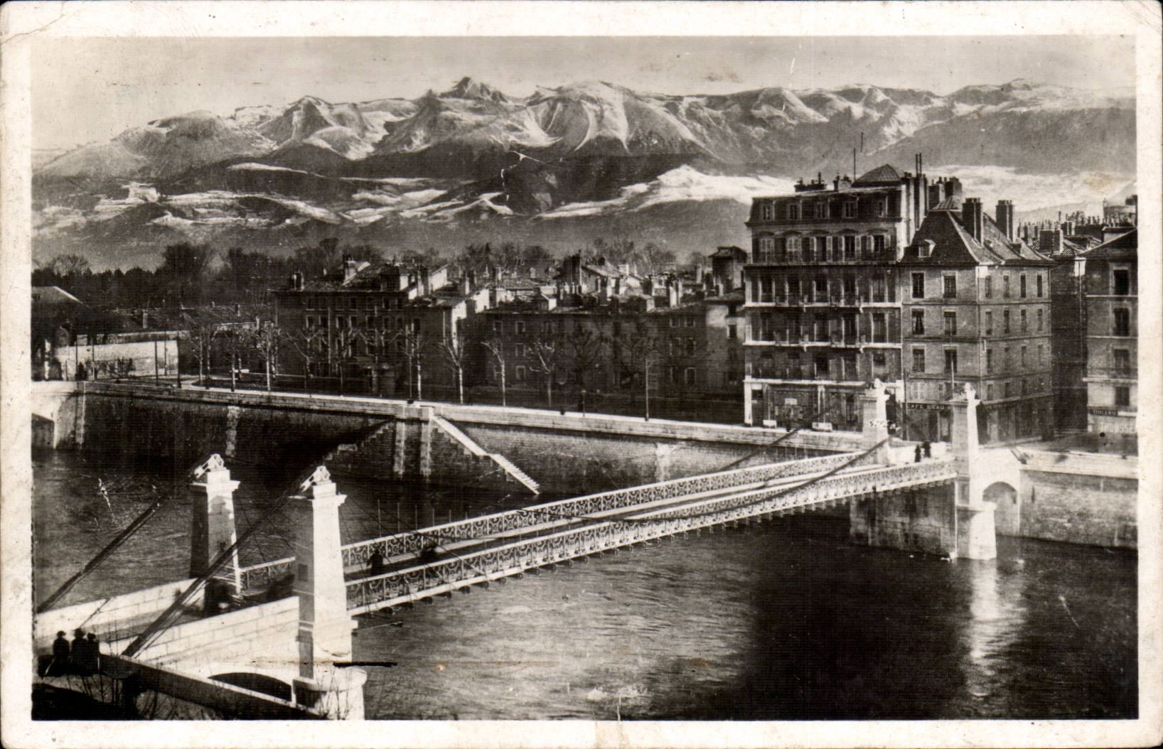 Grenoble CPA Le nouveau pont de fere suspendu et la chaine des Alpes