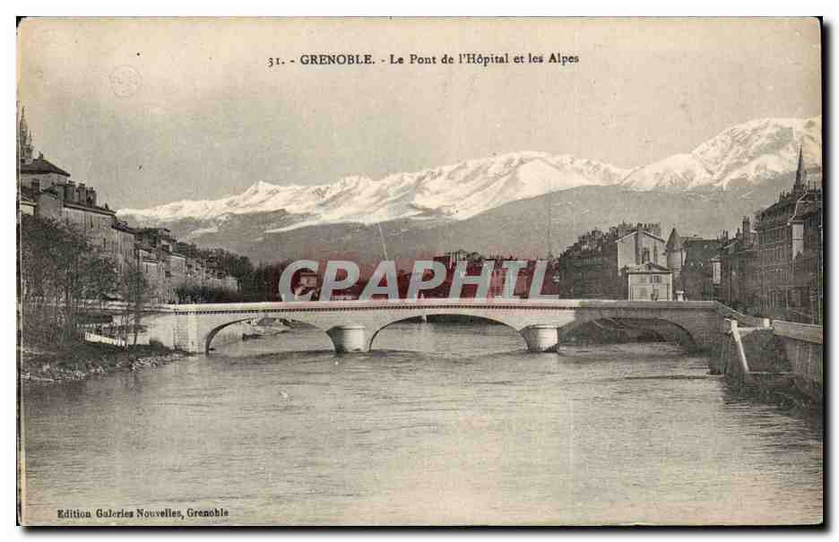 Grenoble CPA Le pont de l'hopital et les Alpes
