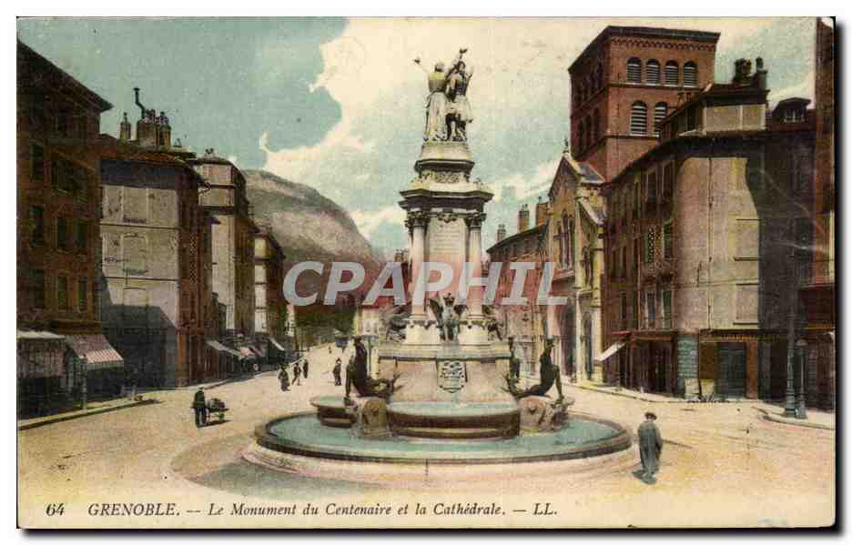 Grenoble CPA Le monument du centenaire et la cathedrale