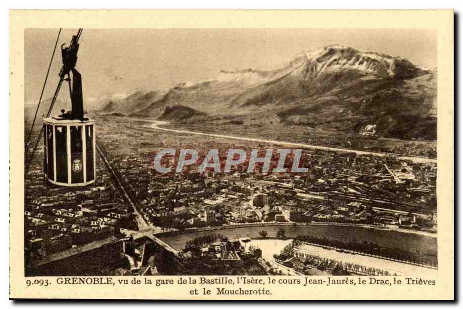 Grenoble, vu de la gare de la Bastille — éditeur 'Paysages des Alpes' de A. Allibert, rue Coll, Grenoble, n° 9.093