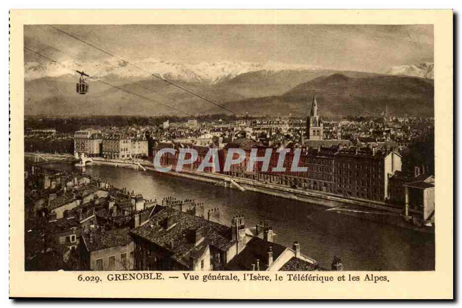 Grenoble — Vue générale, l'Isère, le Téléphérique et les Alpes — série 6.029