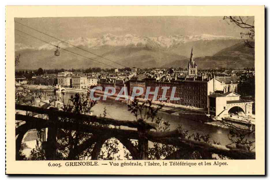 Grenoble — Vue générale, l'Isère, le Téléphérique et les Alpes — CPAPHIL 6.005