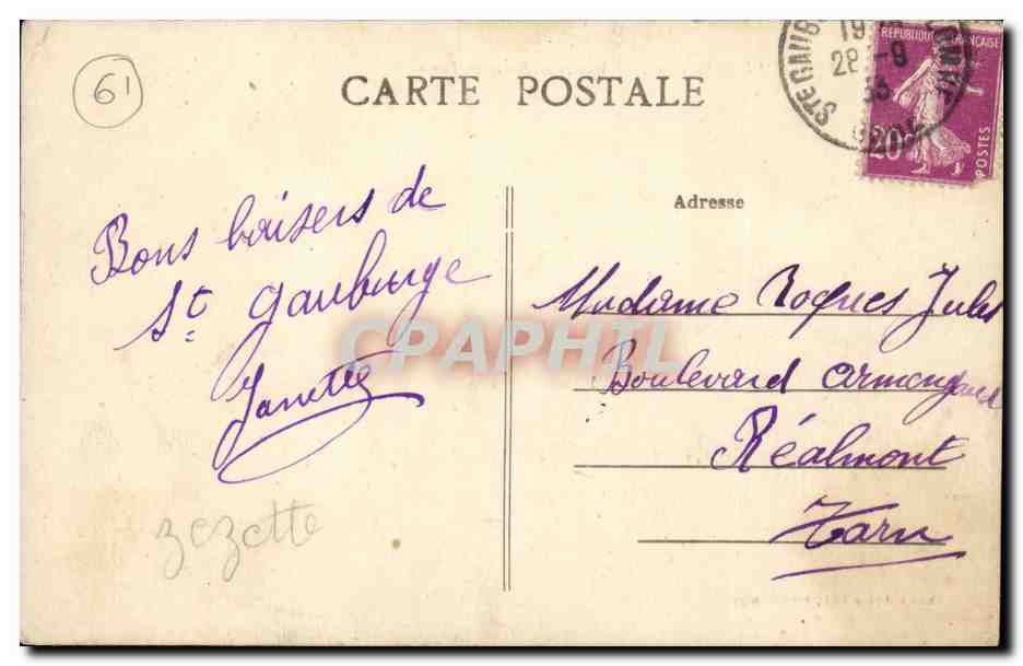 Sainte-Gauburge (Orne) — Mairie et Route de Paris — Mlle Dufresne, édit., Ste-Gauburge — Reverso