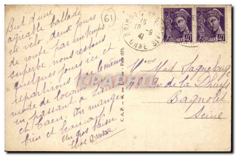 Briouze CPA La rue d'Argentan et l'hotel de la Poste — Rückseite