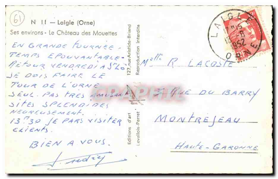 Laigle CPA Ses environs le chateau des Mouettes — Rückseite