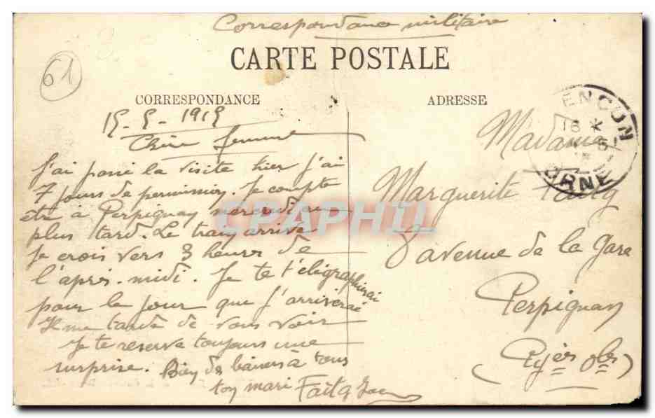 Alencon CPA Entree de la caserne Bonnet — Rückseite
