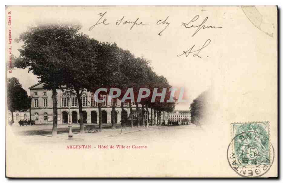 Argentan CPA Hotel de ville et caserne