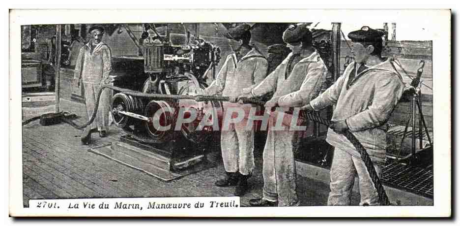 CPA Marine Francaise La vie de marin Manoeuvre du Treuil (bateau boat ship guerre)