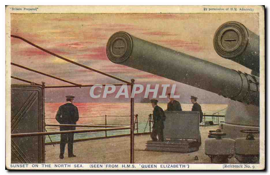 Coucher de soleil sur la mer du Nord — vu de H.M.S. 'Queen Elizabeth' — Photochrom Co. n°9