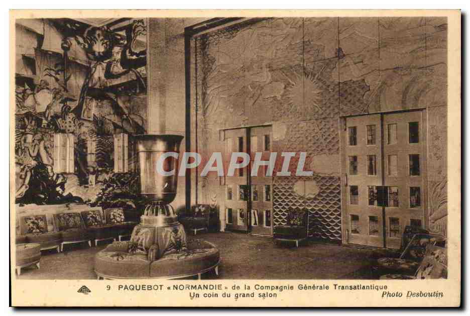 CPA Paquebot Normandie de la Compagnie Generale Transatlantique Un coin du grand salon (paquebot)