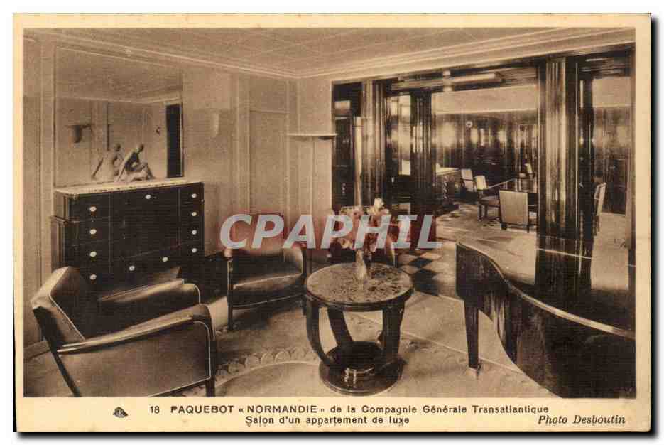 CPA Paquebot Normandie de la Compagnie Generale Transatlantique Salon d'un appartement de luxe (paquebot)