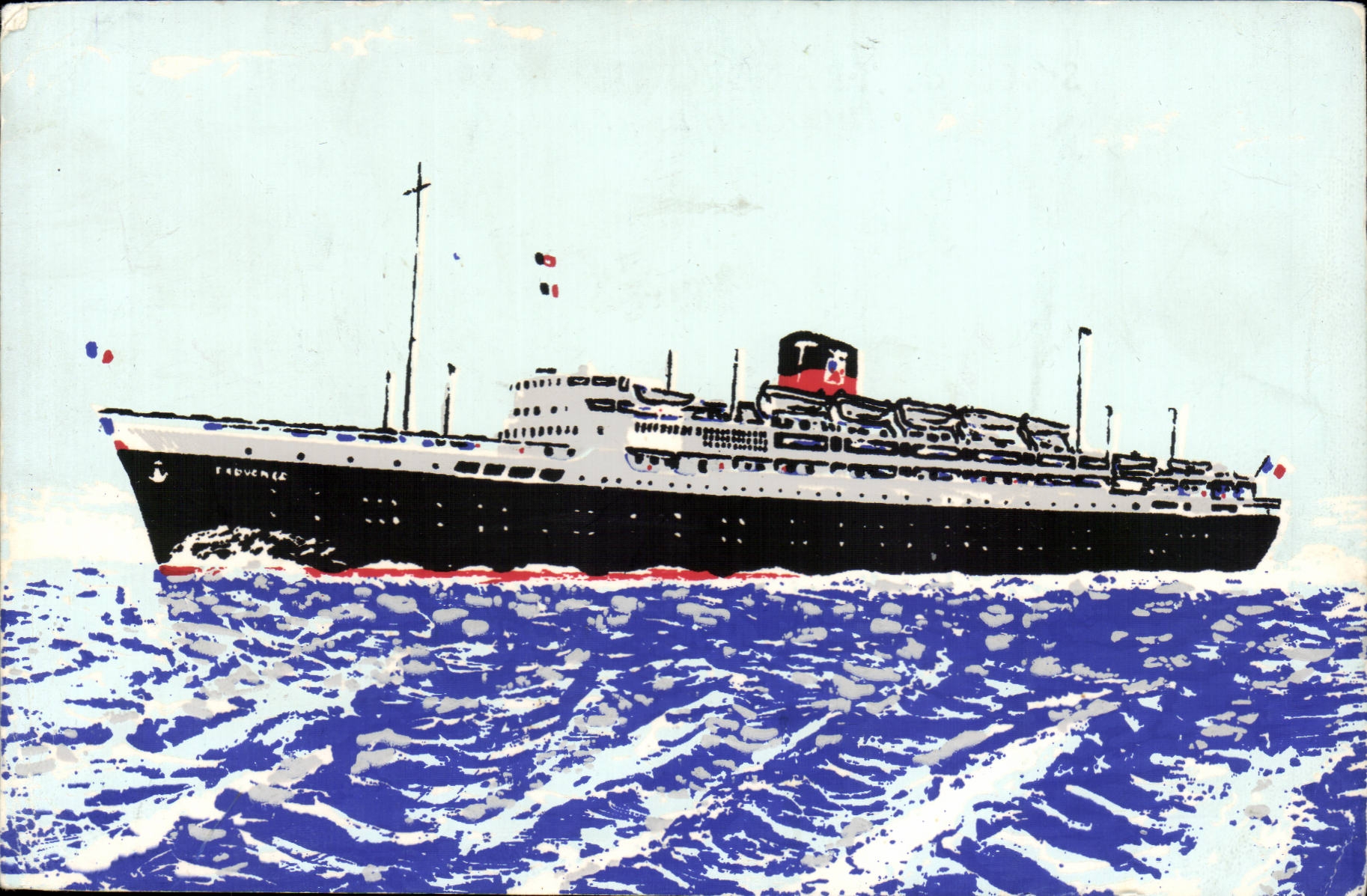 Côte d'Azur — Croisière sur le paquebot Provence — Sérigraphie de la S. G. de Transports Maritimes