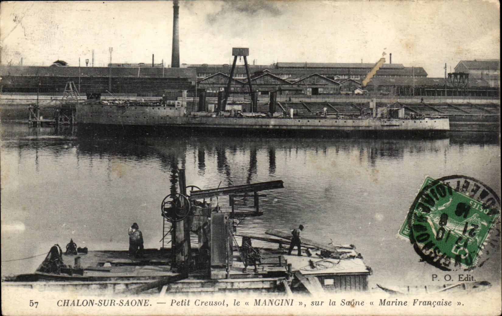 Chalon-sur-Saône — Petit Creusot, le « Mangini », sur la Saône « Marine Française » — P. O. Edit.