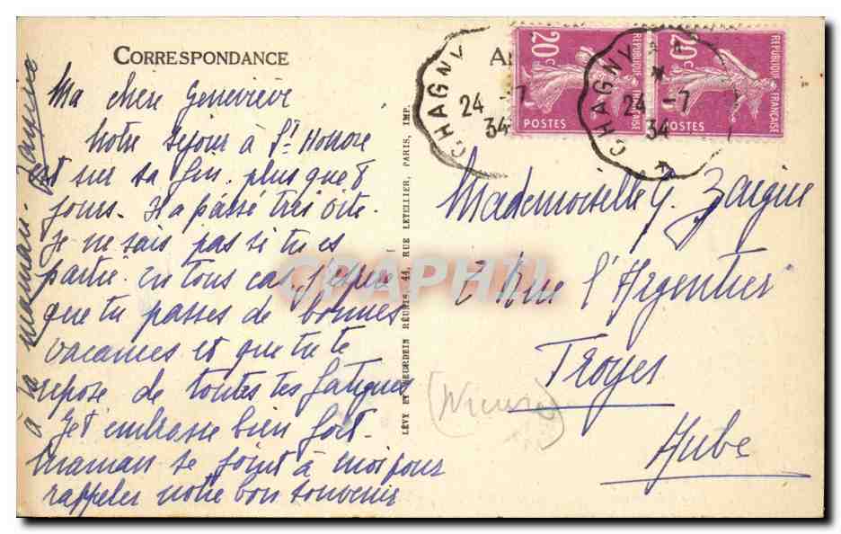 Saint Honore les Bains - Le Grand Hotel Bellevue - CPA  — Rückseite